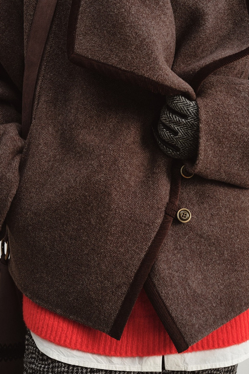 Wool-silk-alpaca relaxed fit large lapel jacket | 2 color