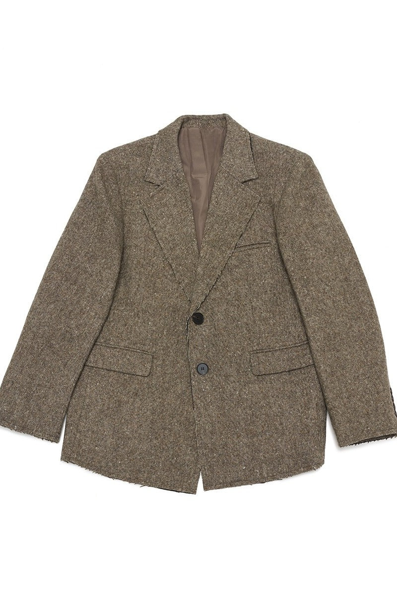 Wool riched structured sharp tweed blazer jacket | 2 color