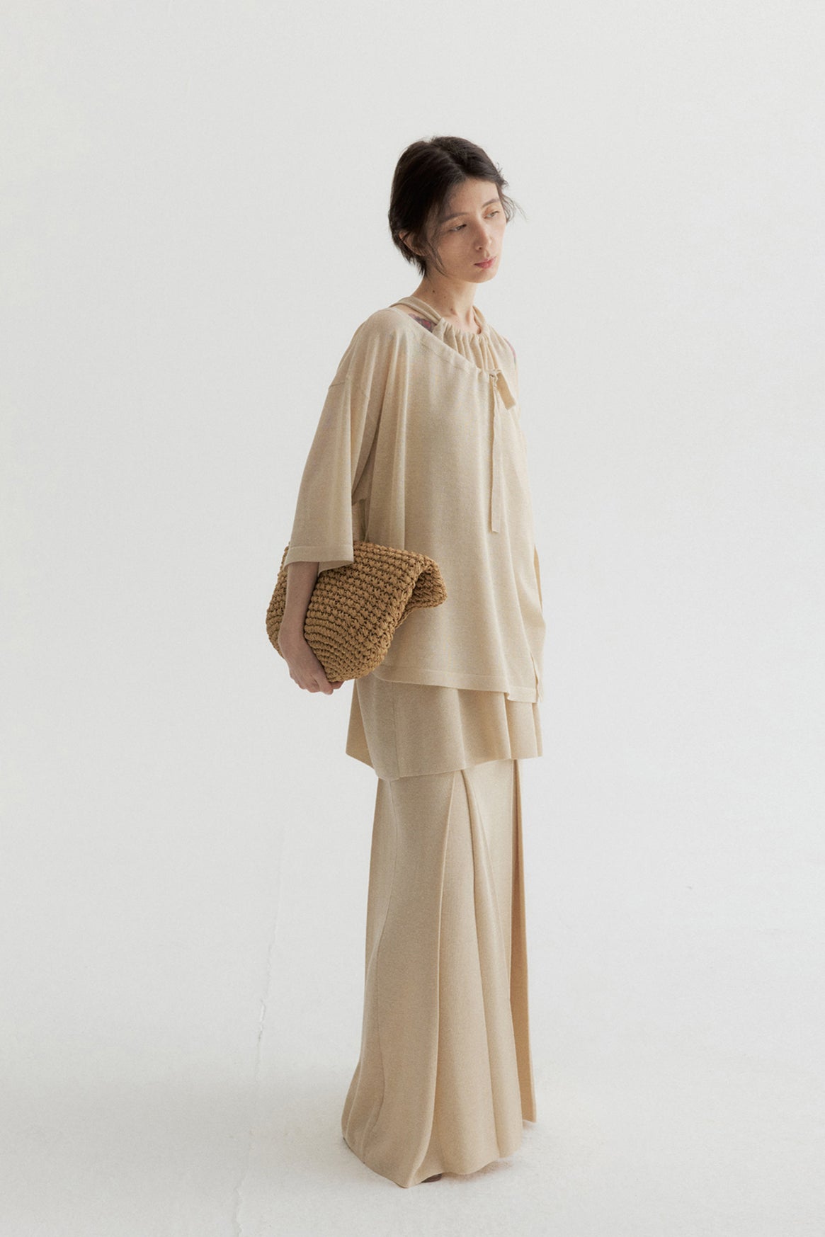 Viscose blend pleated A-line drape skirt | 3 color