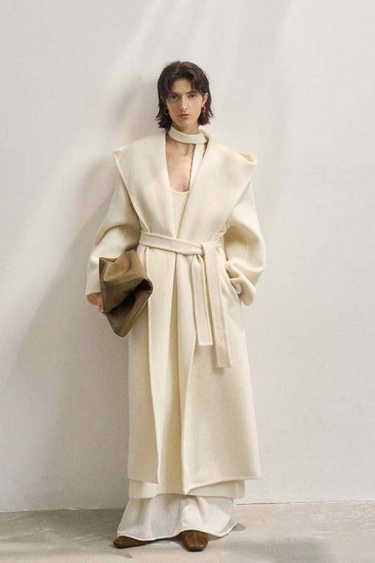 Manteau à capuche double face en mélange de laine et d'alpaga | 4 couleurs