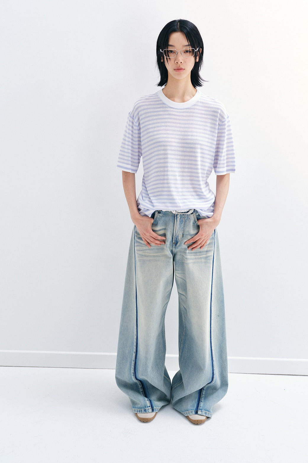 Relaxed-fit striped loose T-shirt | 4 color