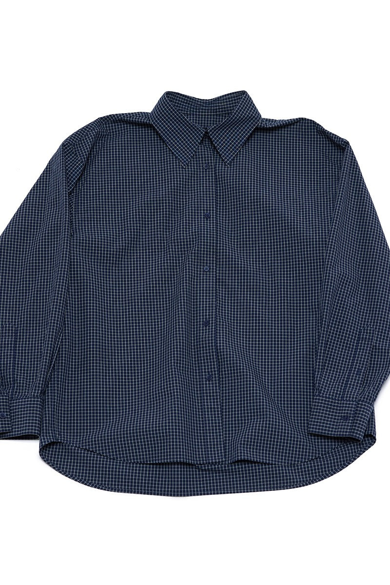 100% cotton mini check pattern mid-length shirt | 3 color