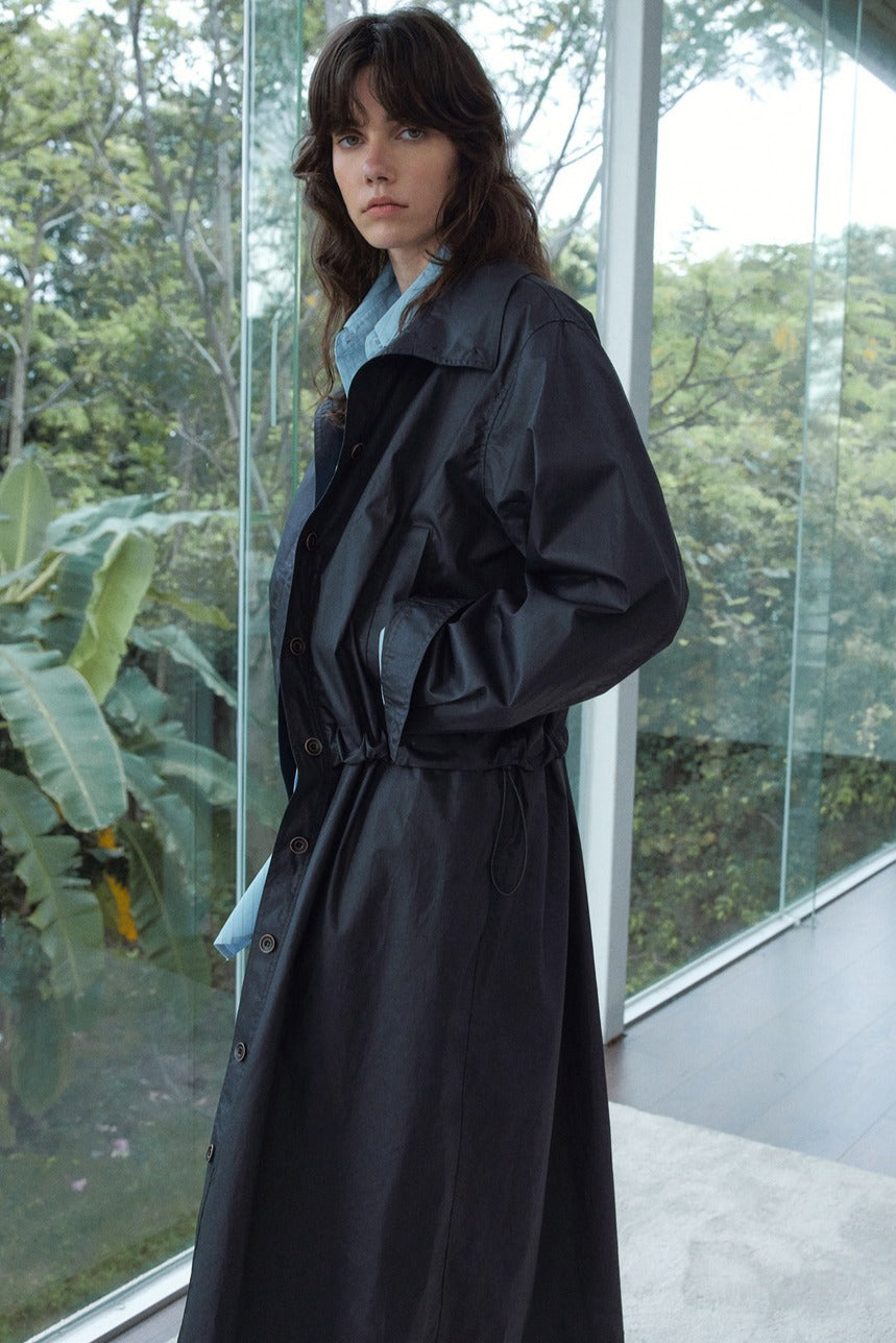 Cotton textured fabric relaxed fit trench coat | 2 color