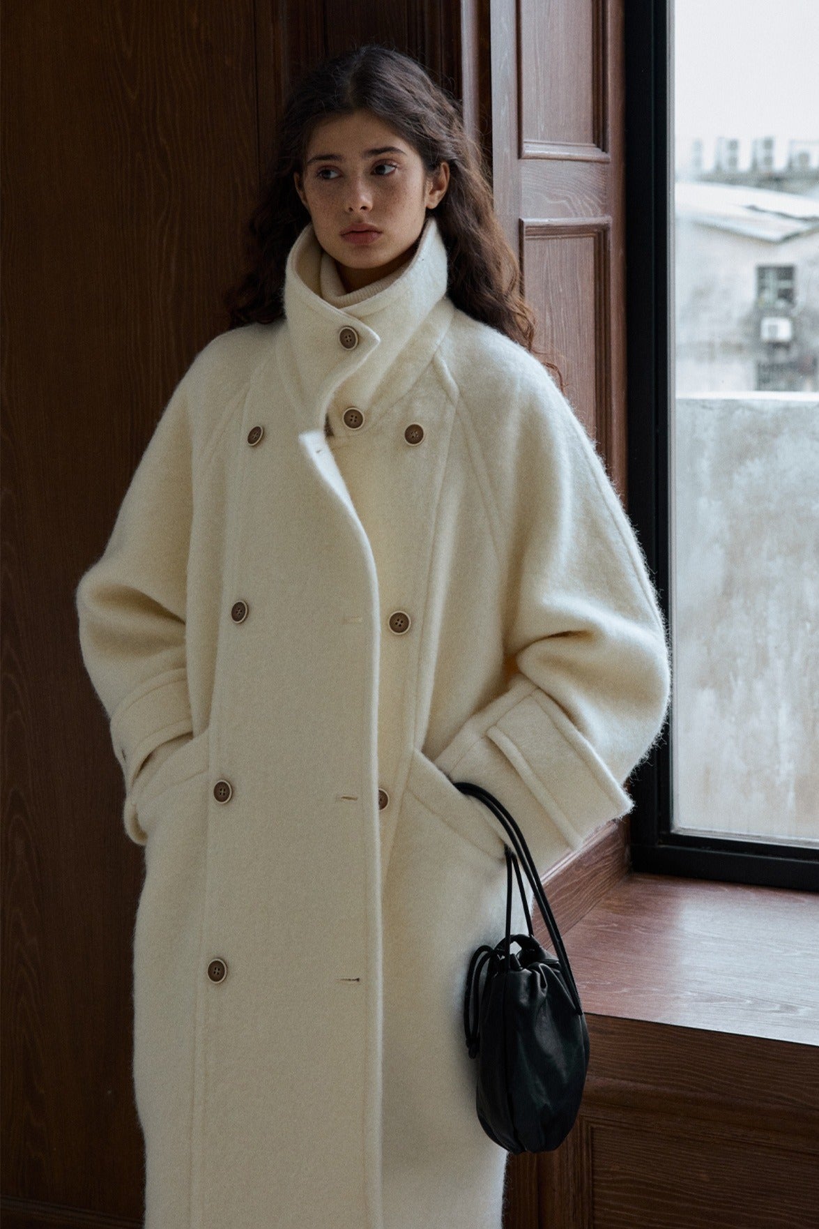 Wool blend single-faced fabric ultra-loose fit overcoat | 4 color
