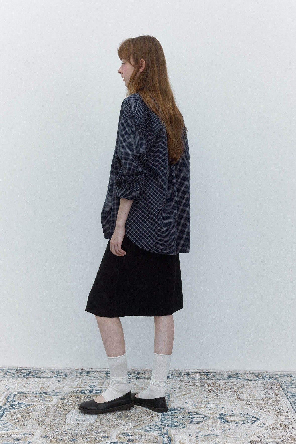 100% cotton mini check pattern mid-length shirt | 3 color