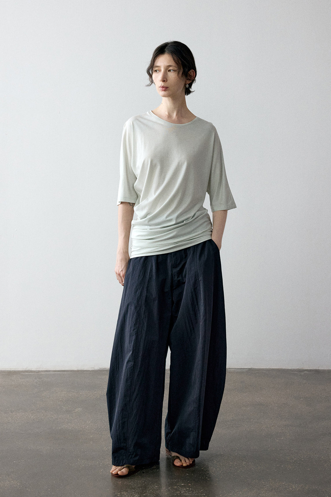 Cotton blend soft irregular hem T-shirt | 4 color