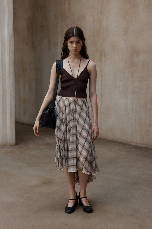 Asymmetric diagonal plaid skirt | 2 color