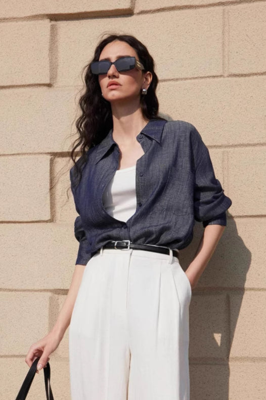 Chemise coupe décontractée en lin mélangé