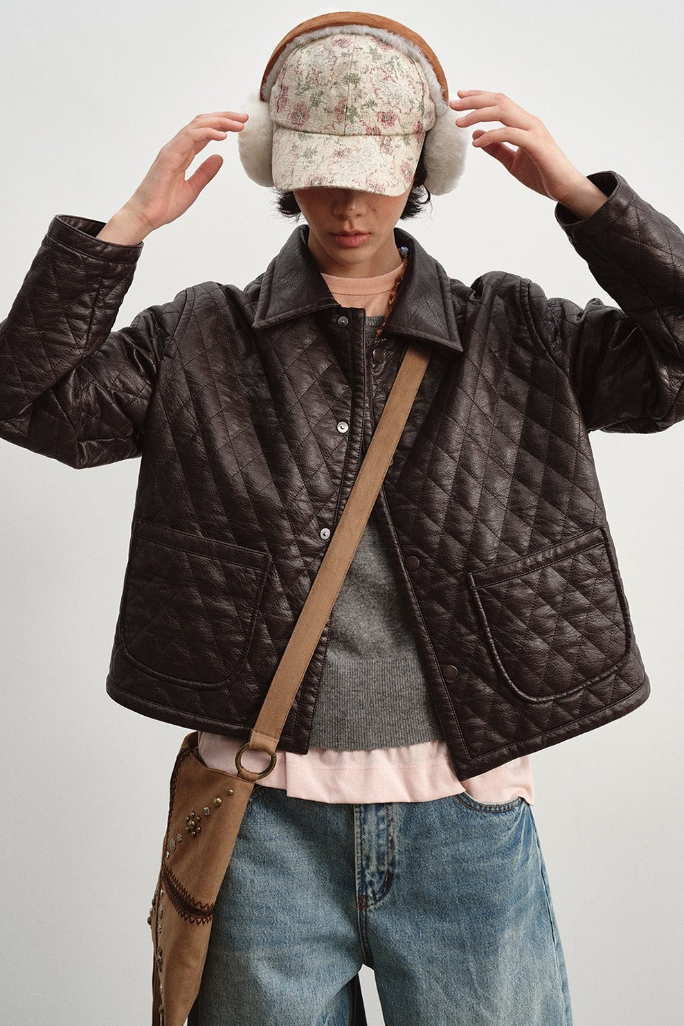Retro-style quilted PU jacket | 2 color