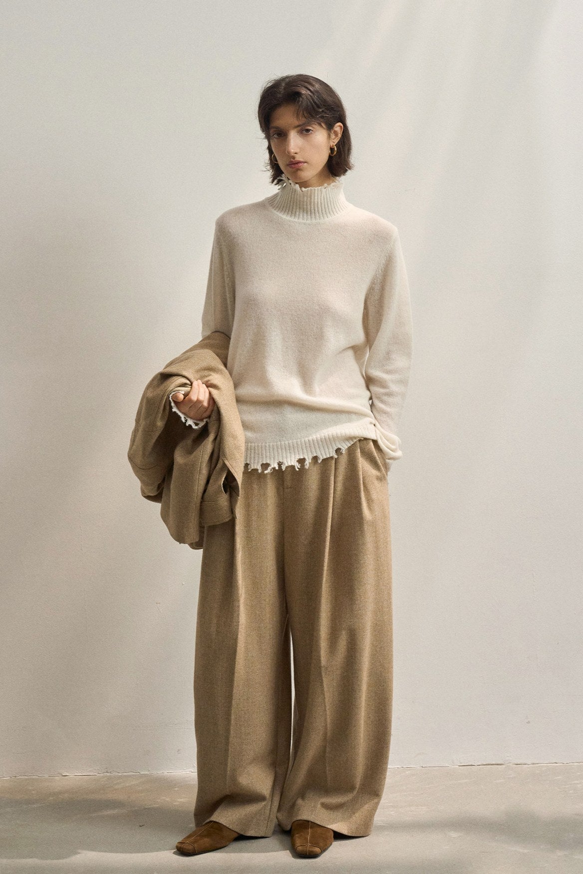 Pull décontracté à bords bruts 100 % laine de mouton | 5 couleurs