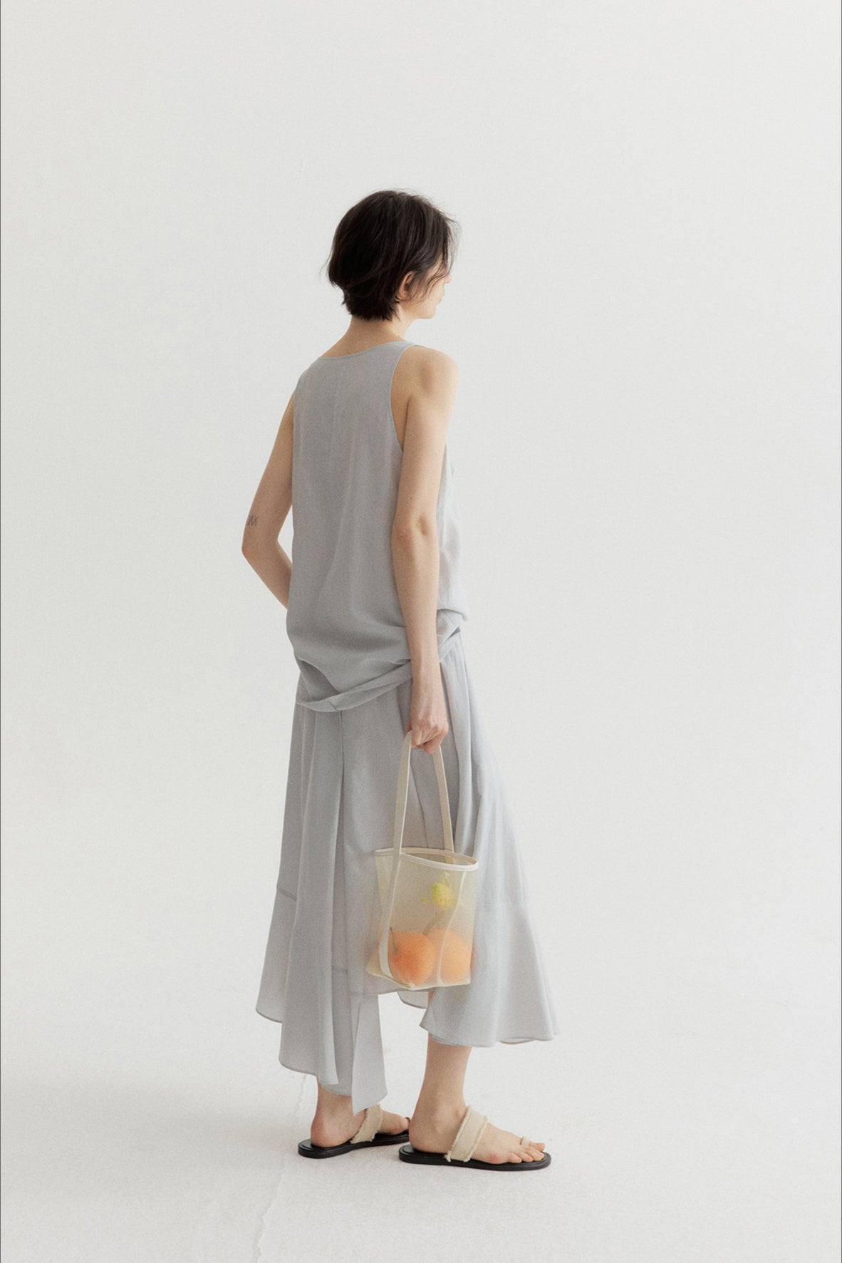 100% lyocell ruffled edge irregular hem soft skirt | 4 color