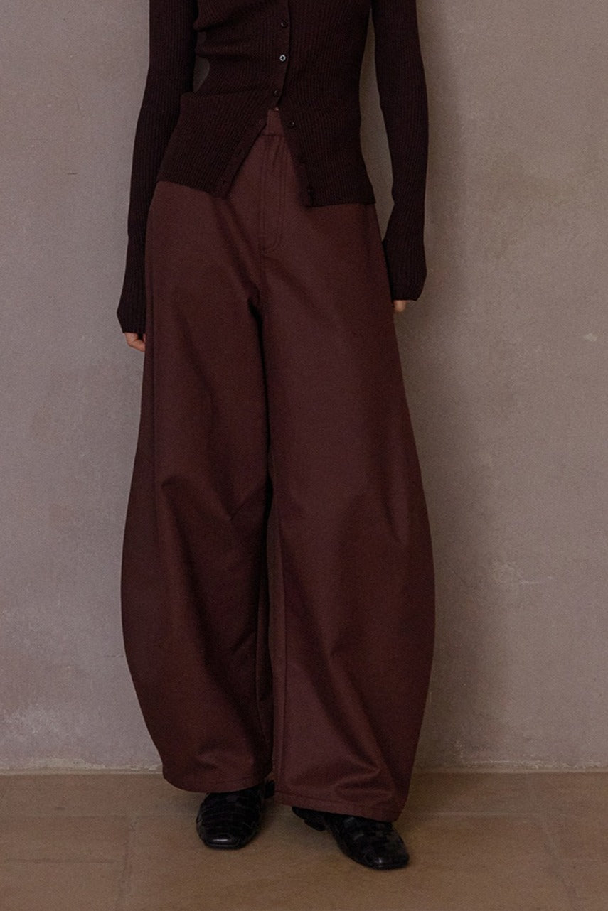 Cotton blend strong silhouette cocoon shape loose pants | 4 color