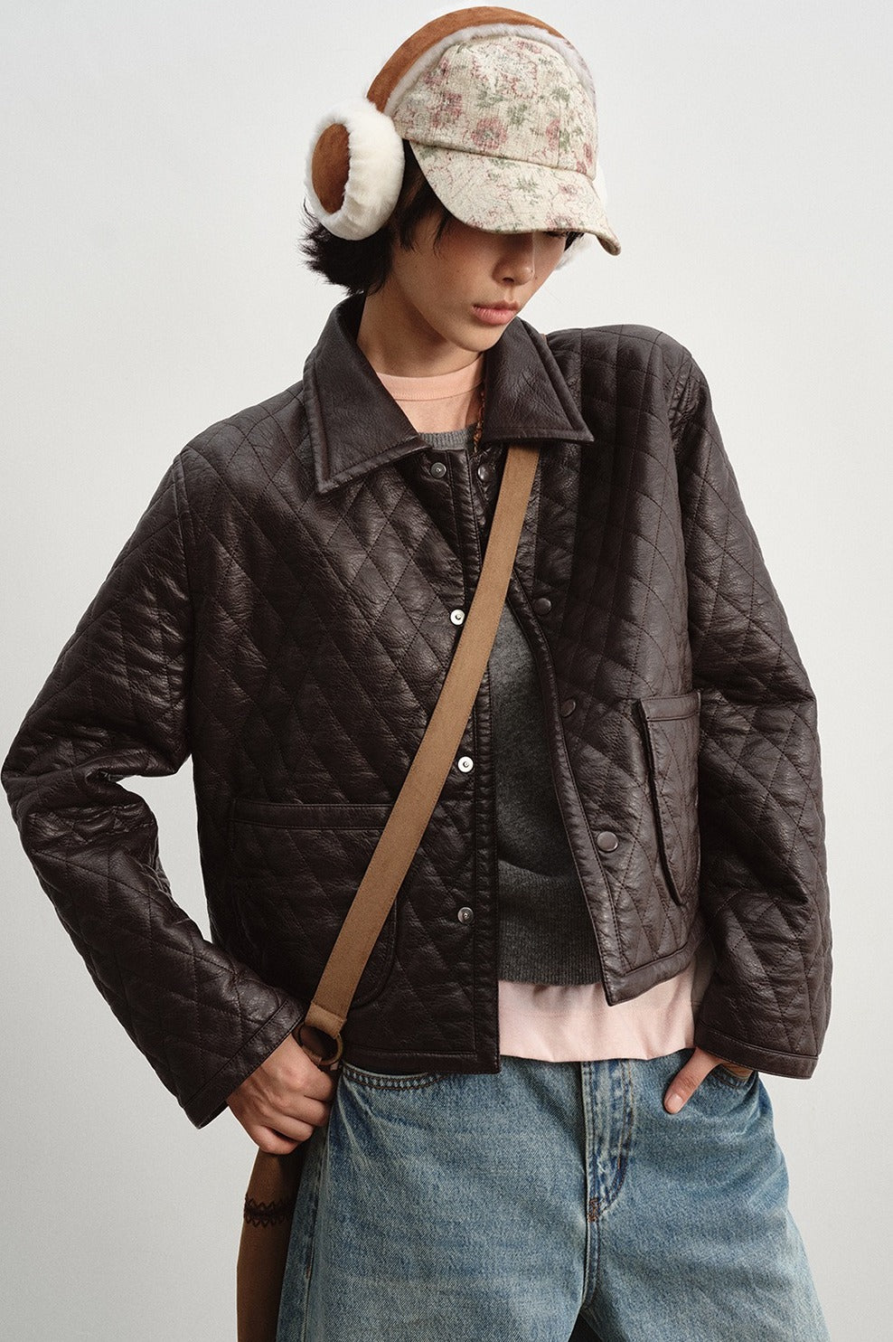 Retro-style quilted PU jacket | 2 color