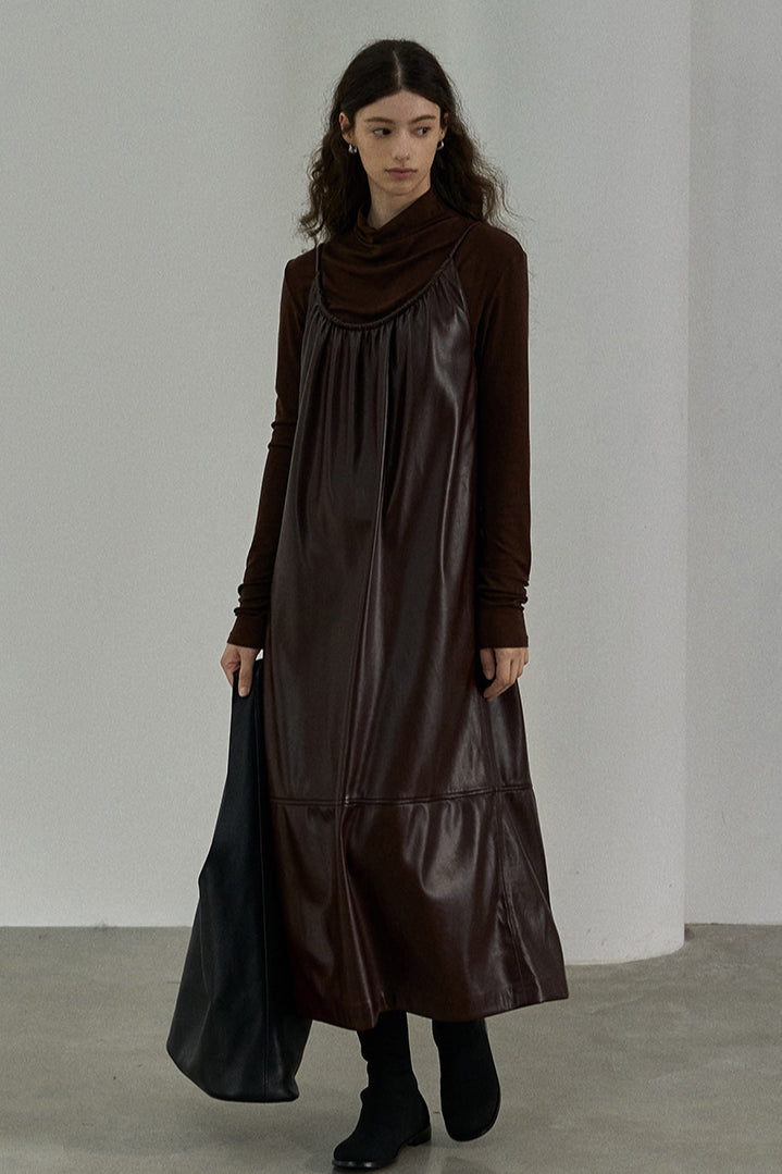 Vestido de PU plisado con tirantes en forma de A | 3 colores