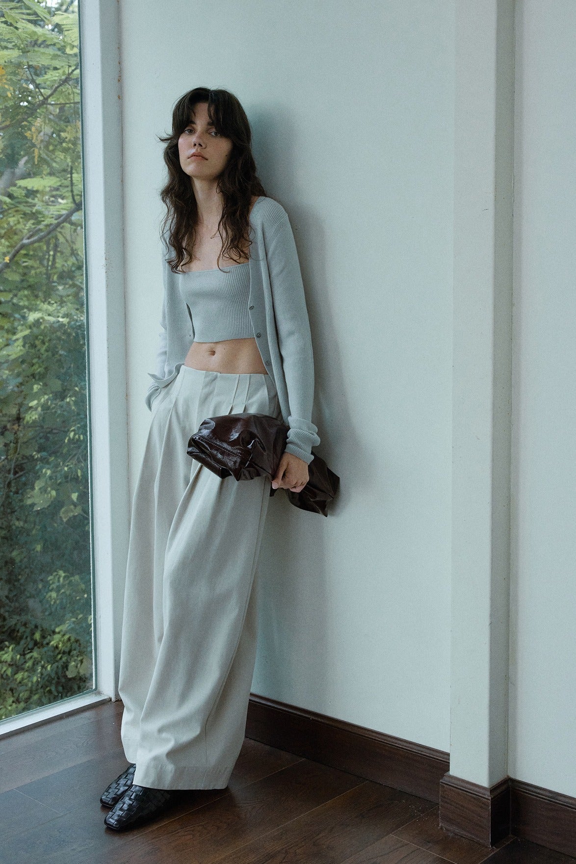 Cotton blend pleated waist casual wide leg pants | 3 color