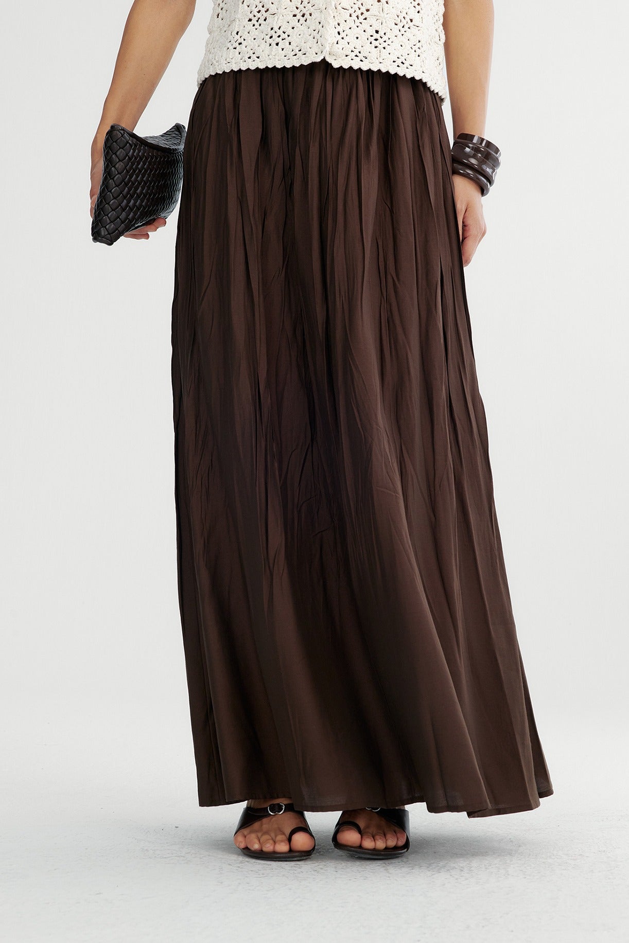 Viscose blend soft pleats big hem A-line skirt | 2 color