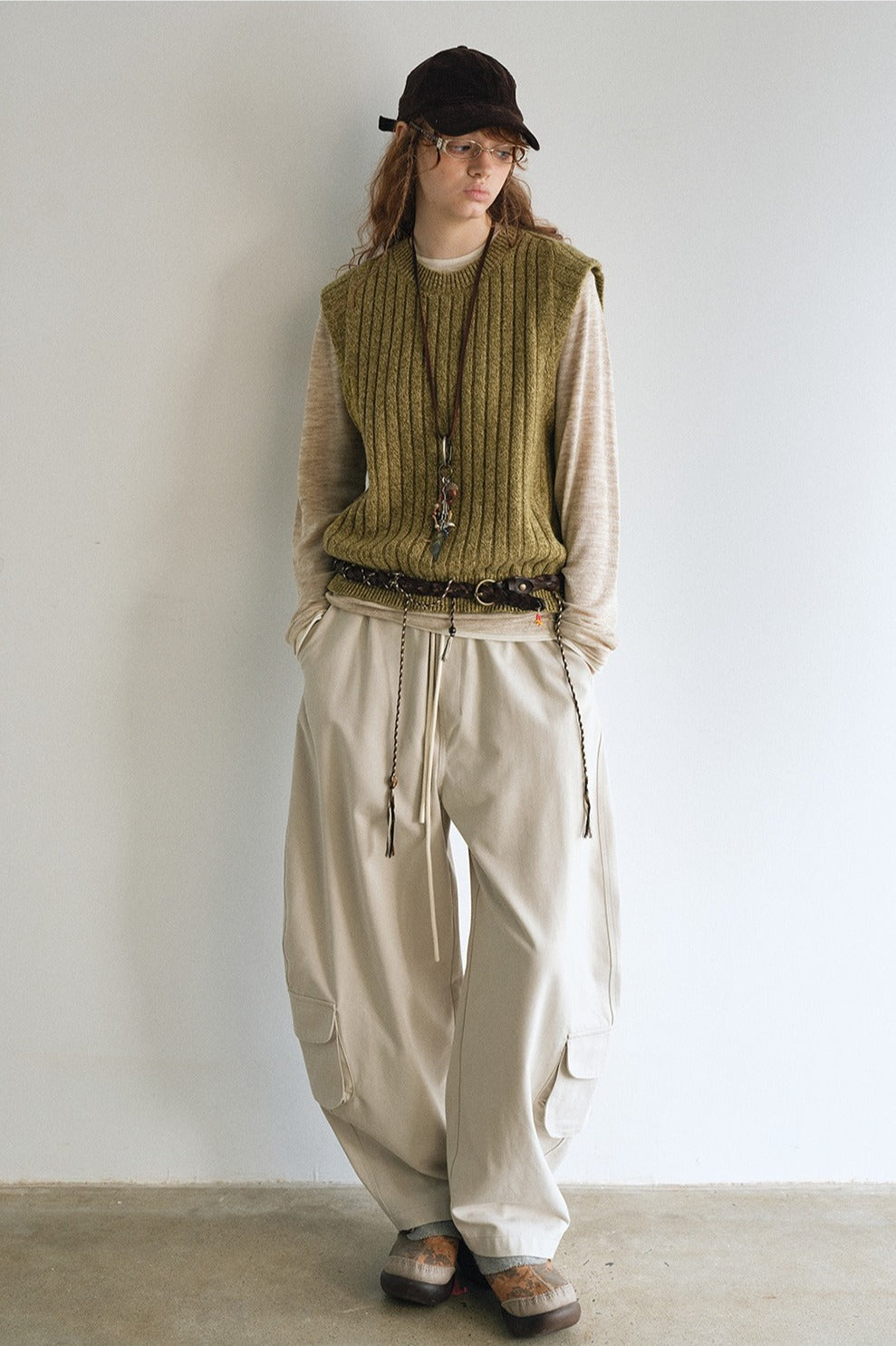 100% wool chunky texture rib vest | 4 color