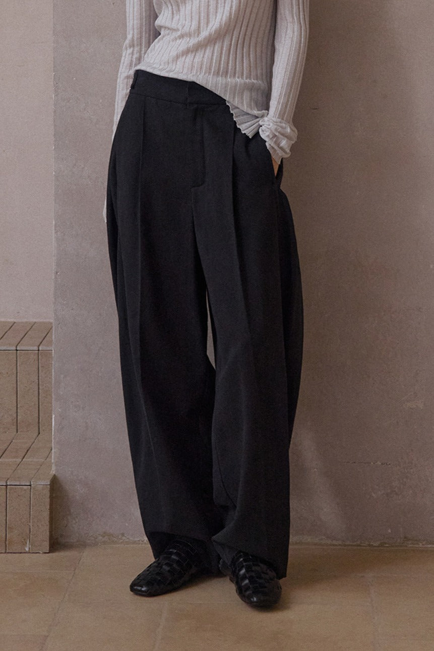 Cotton blend curved loose pants | 4 color
