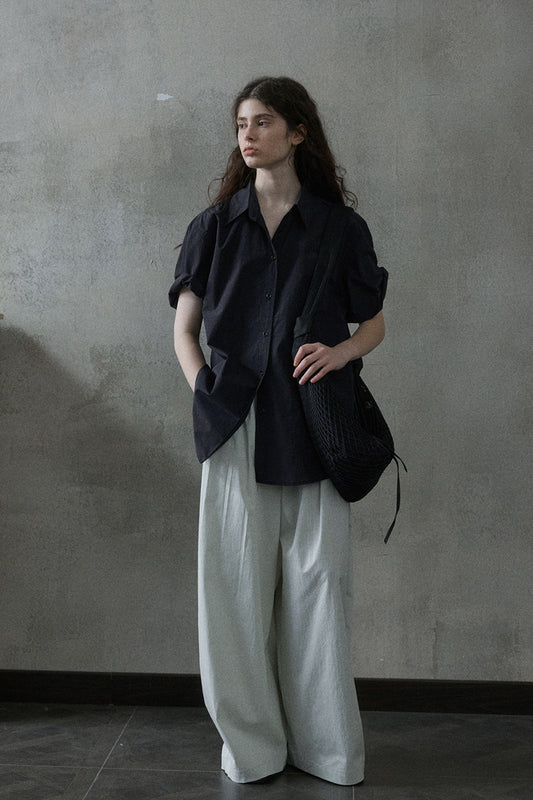 Cotton blend rumpled feel rolled sleeves shirt | 3 color