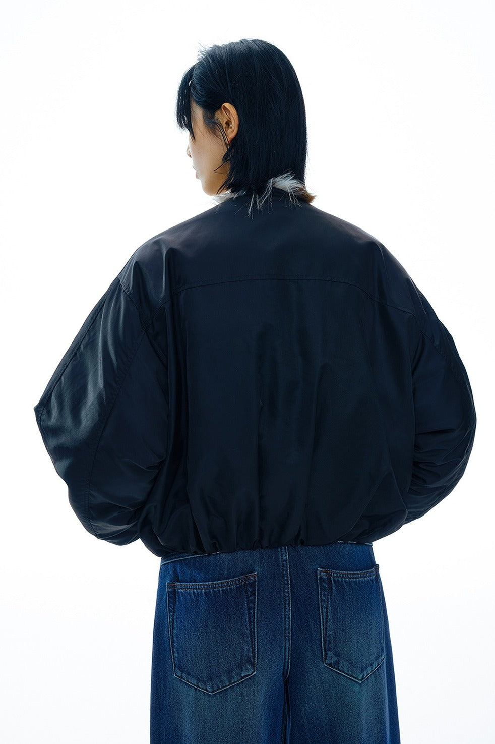 Vintage cropped jacket with plush collar