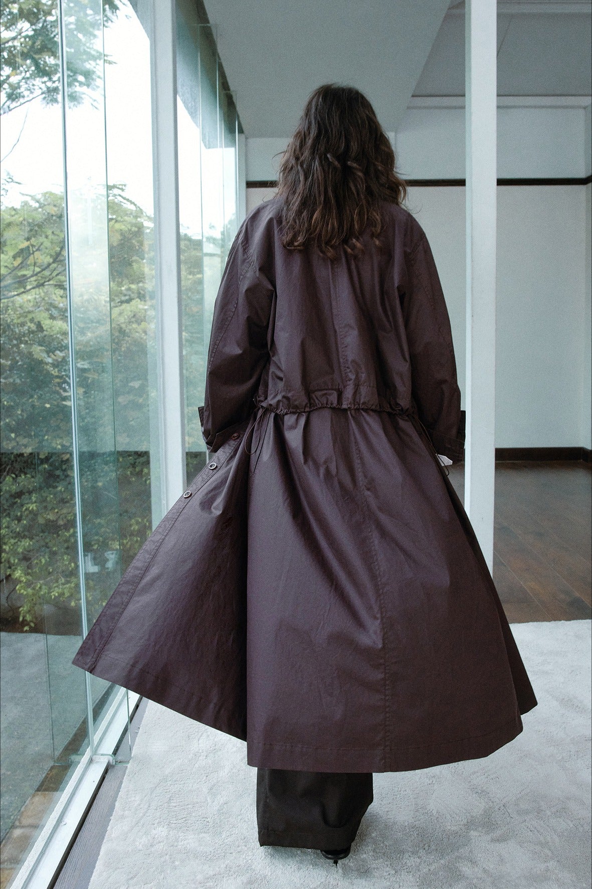 Cotton textured fabric relaxed fit trench coat | 2 color
