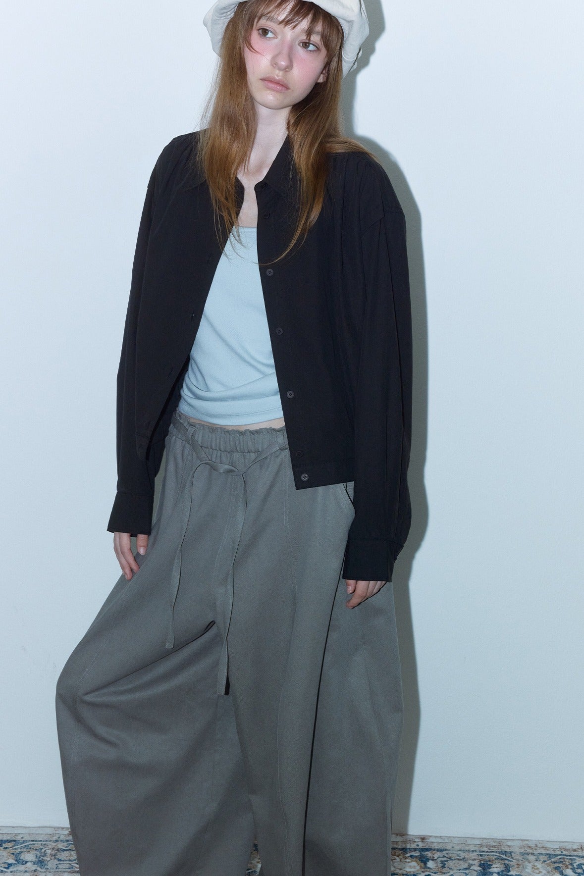 Cotton blend cropped elastic waist shirt jacket | 3 color