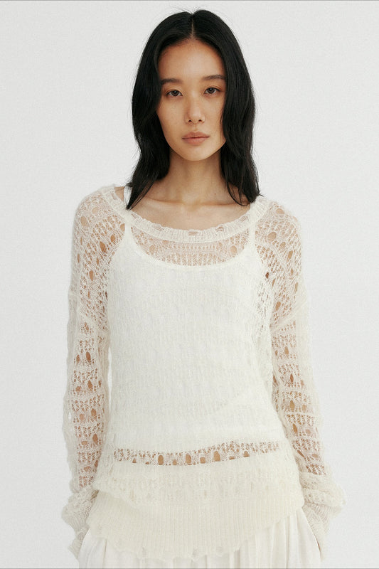 Wool blend airy open-knit hole knitwear | 2 color