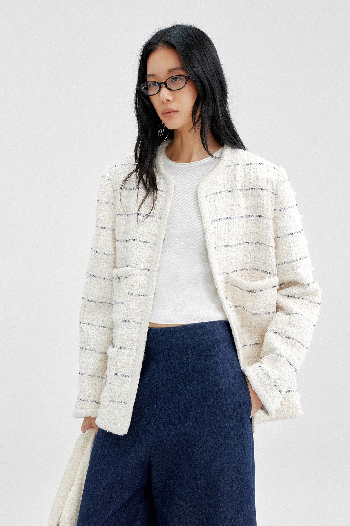 Wool blend elegant tweed jacket