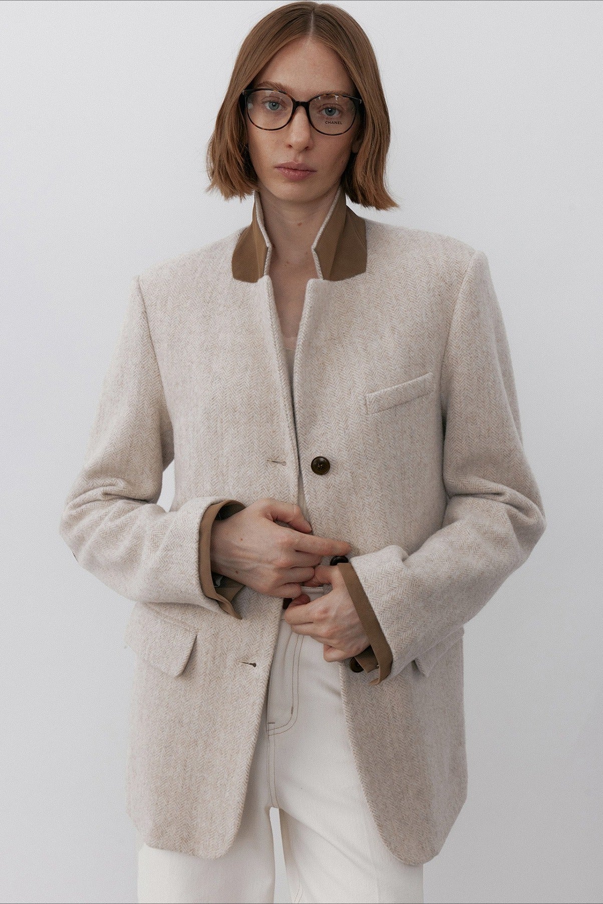 Wool-cashmere chic fit mid-length suit jacket
