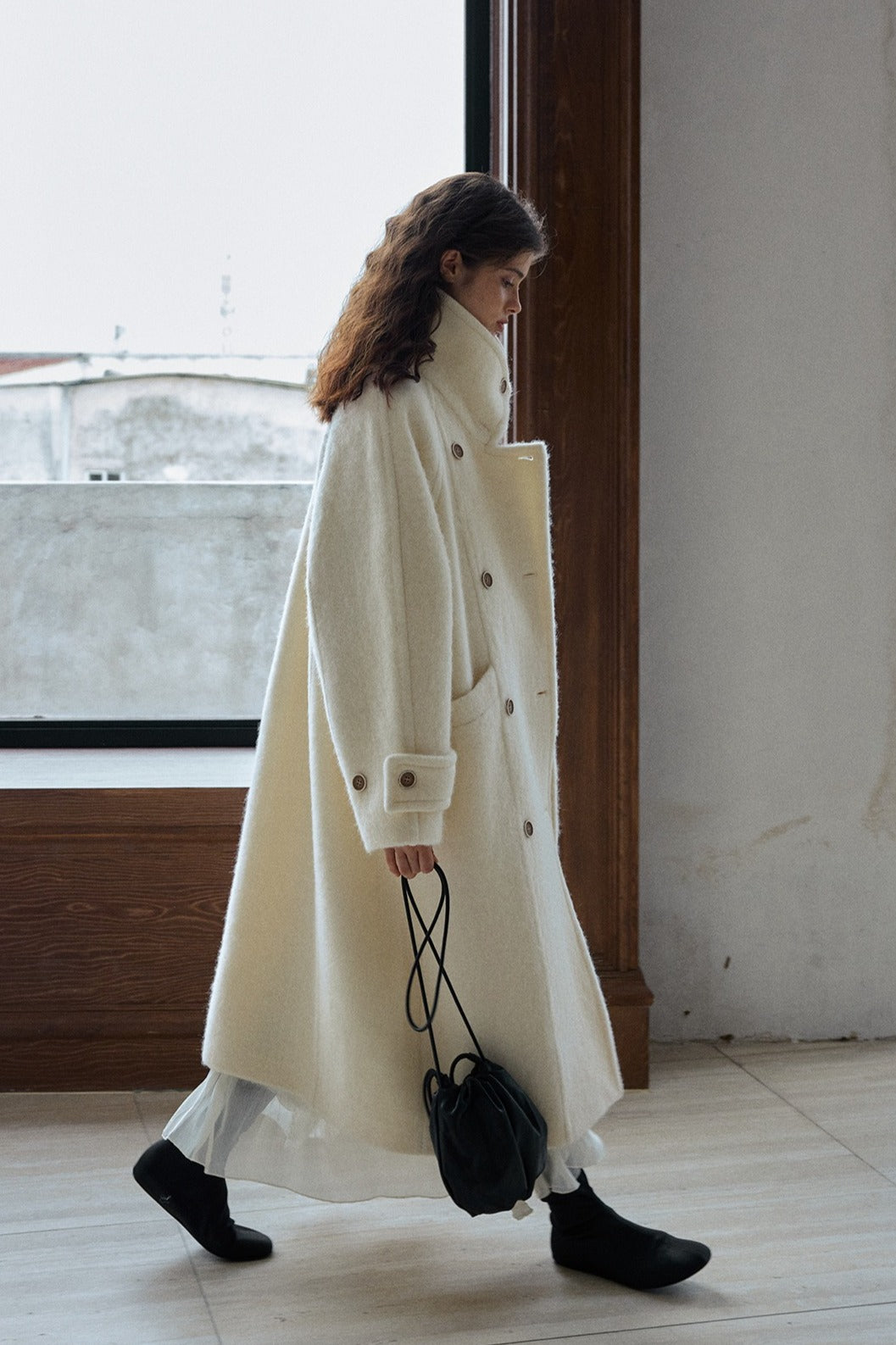 Wool blend single-faced fabric ultra-loose fit overcoat | 4 color