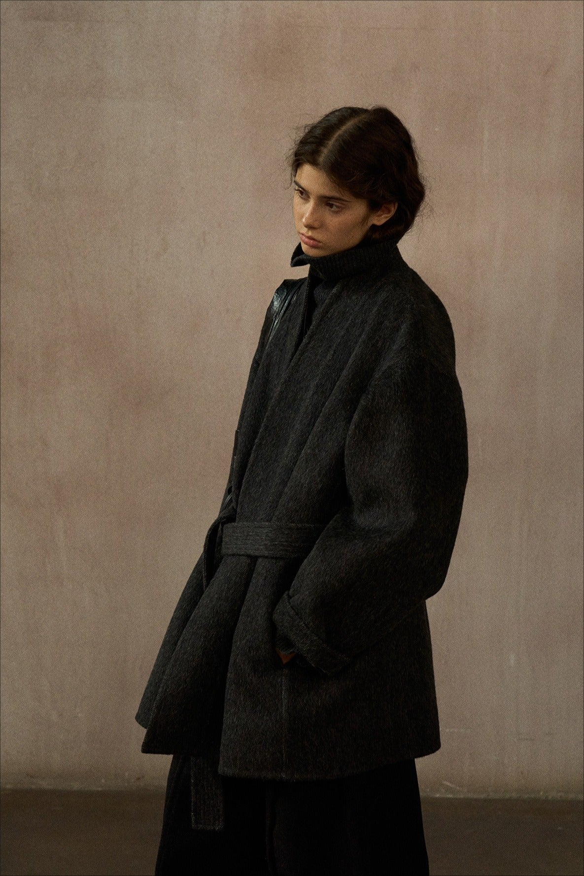 Wool-silk-angora double-faced fabric robe stule coat | 3 color