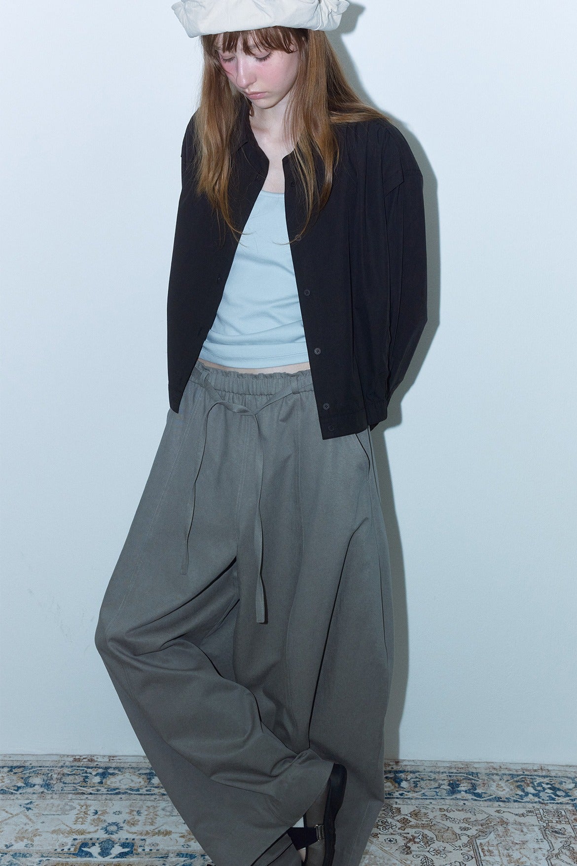 Cotton blend cropped elastic waist shirt jacket | 3 color