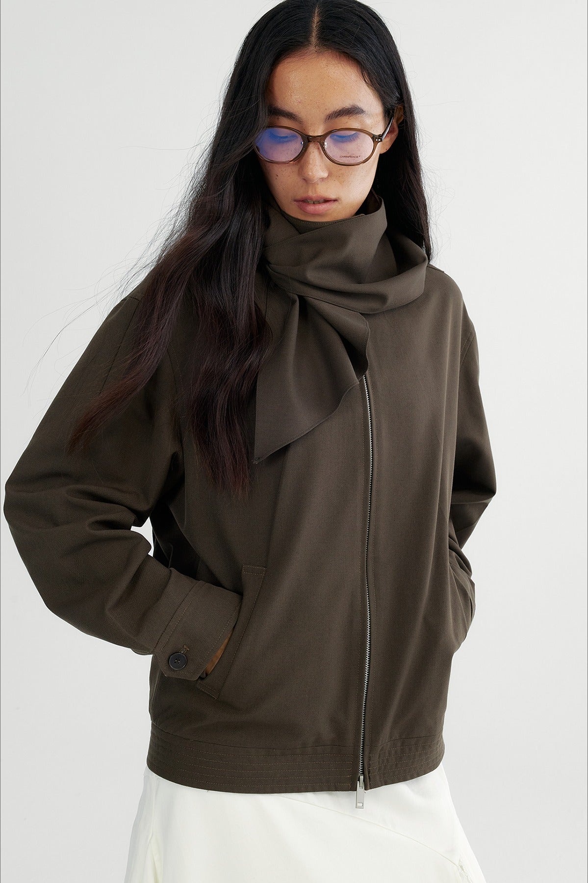 Wool containing detachable scarf chic trench jacket | 2 color