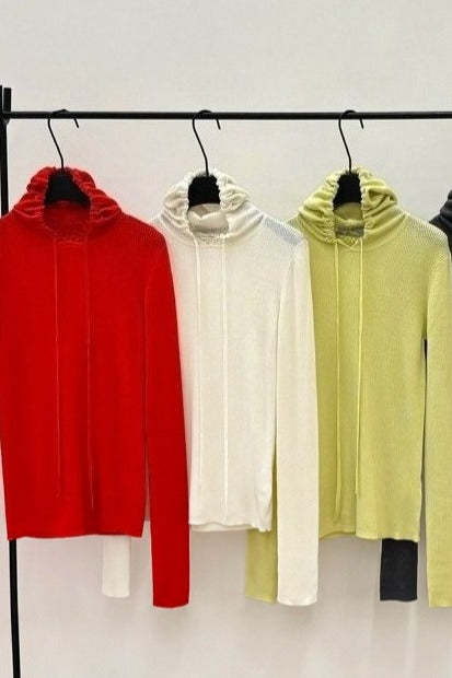Wool blend rib hoodie slim knitwear | 5 color