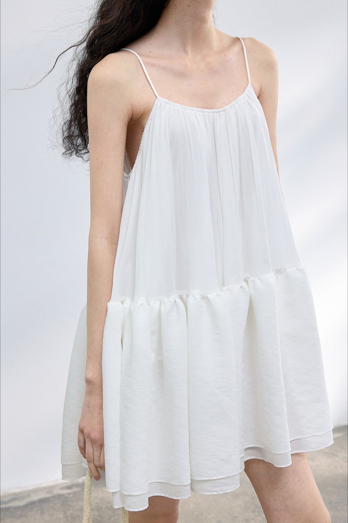Lyocell blend voluminous asymmetrical hem dress | 4 color
