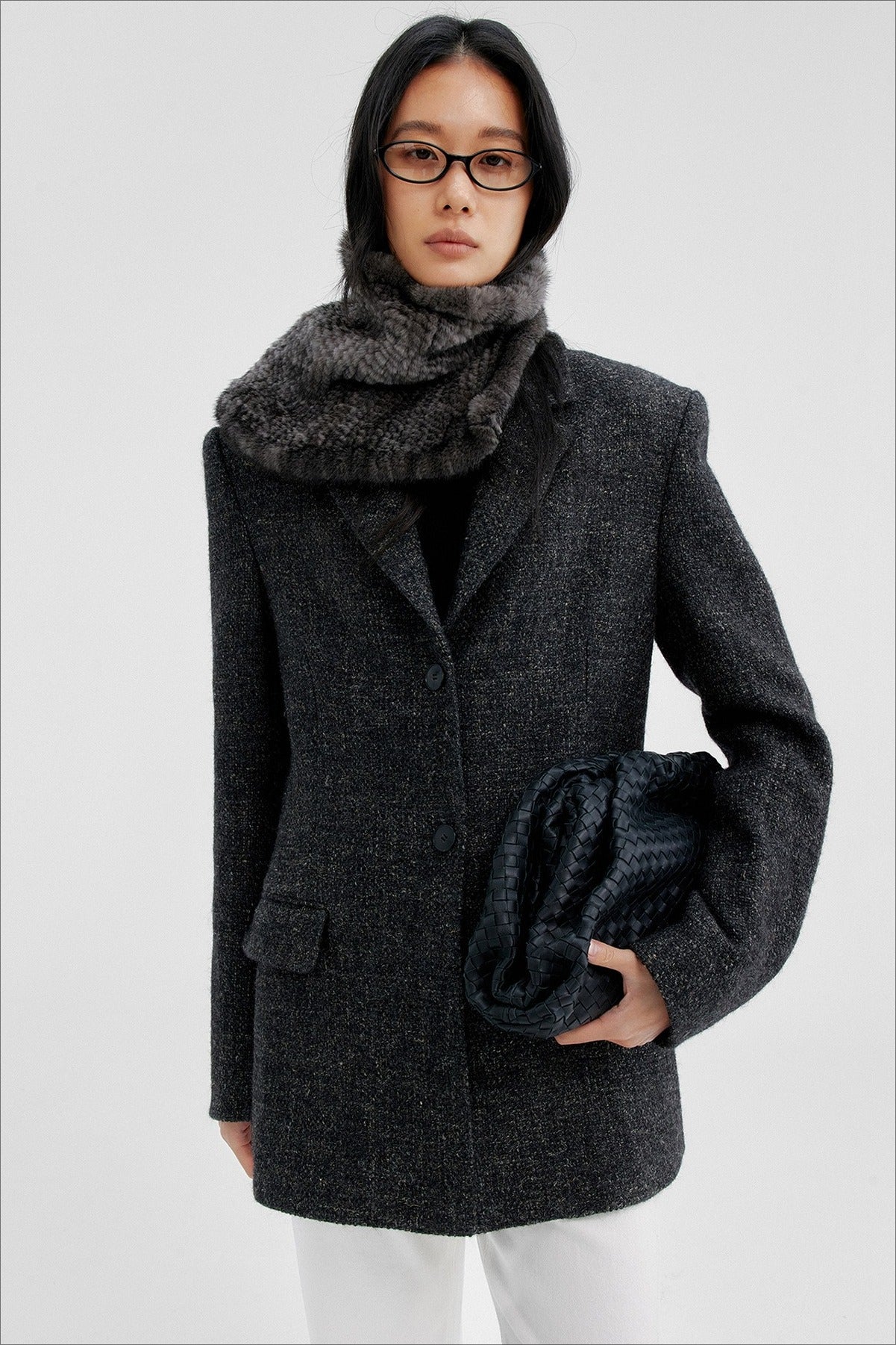 Wool blend tailored waist silhouetted blazer jacket | 2 color