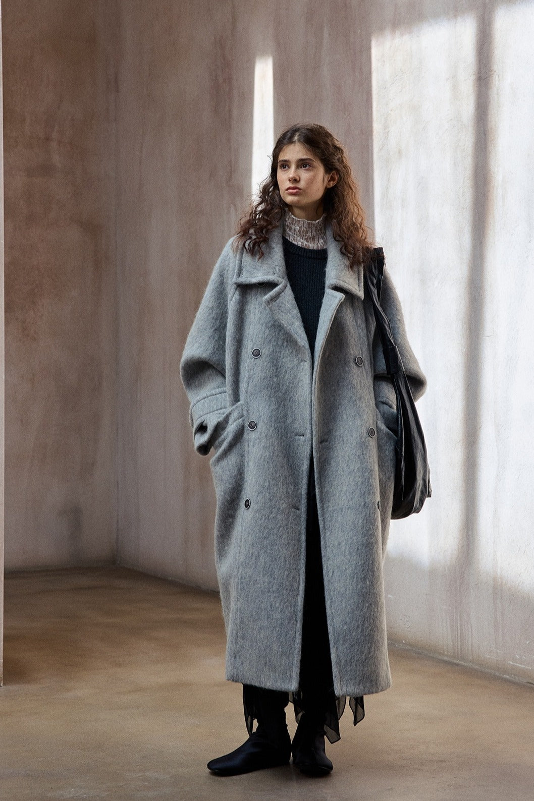 Wool blend single-faced fabric ultra-loose fit overcoat | 4 color