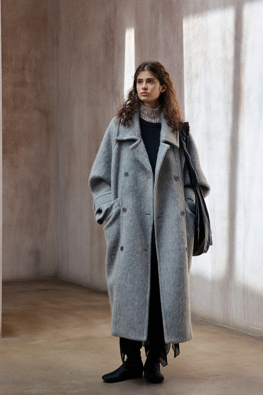 Wool blend single-faced fabric ultra-loose fit overcoat | 4 color