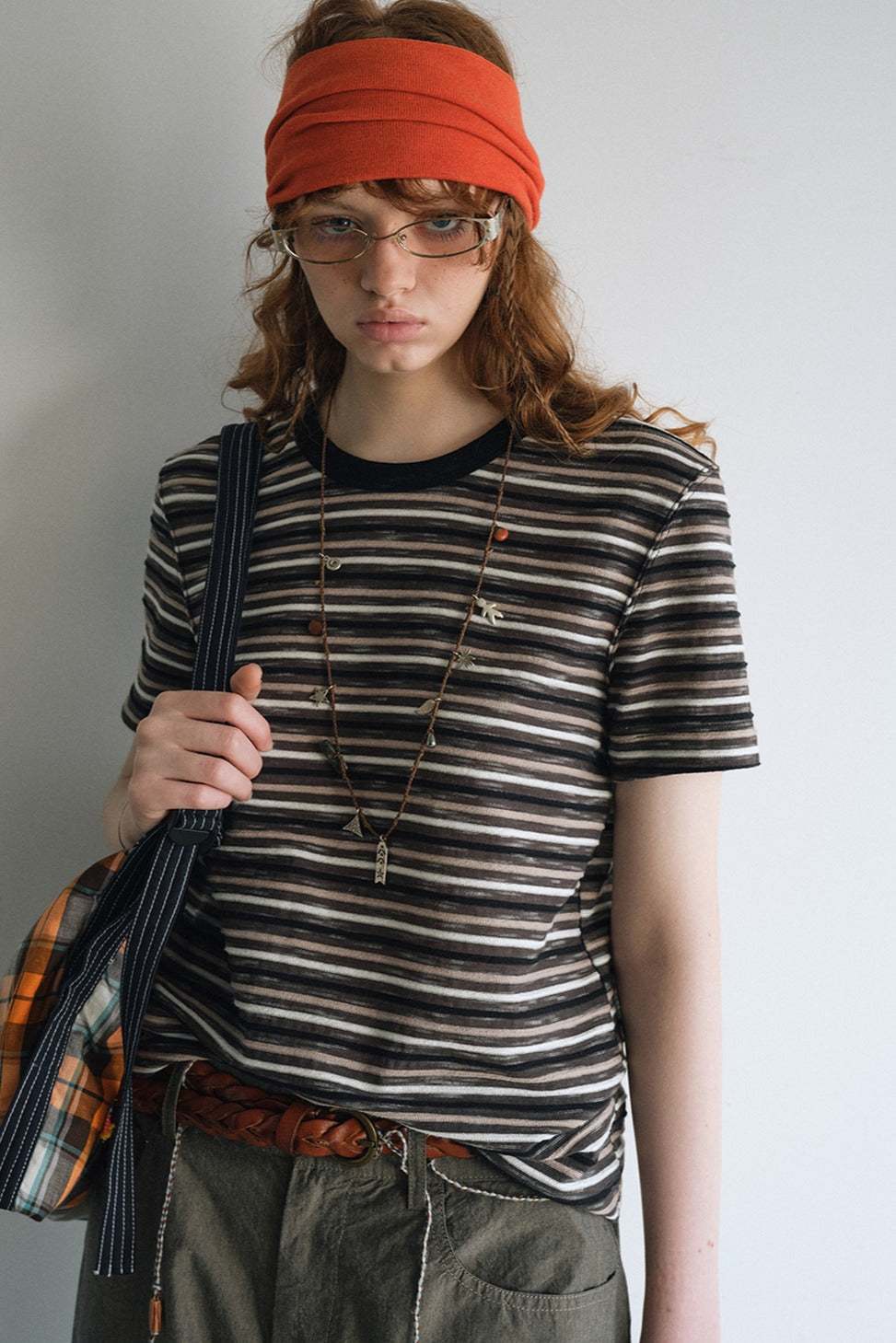 Cotton blend retro style stripe T-shirt | 2 color