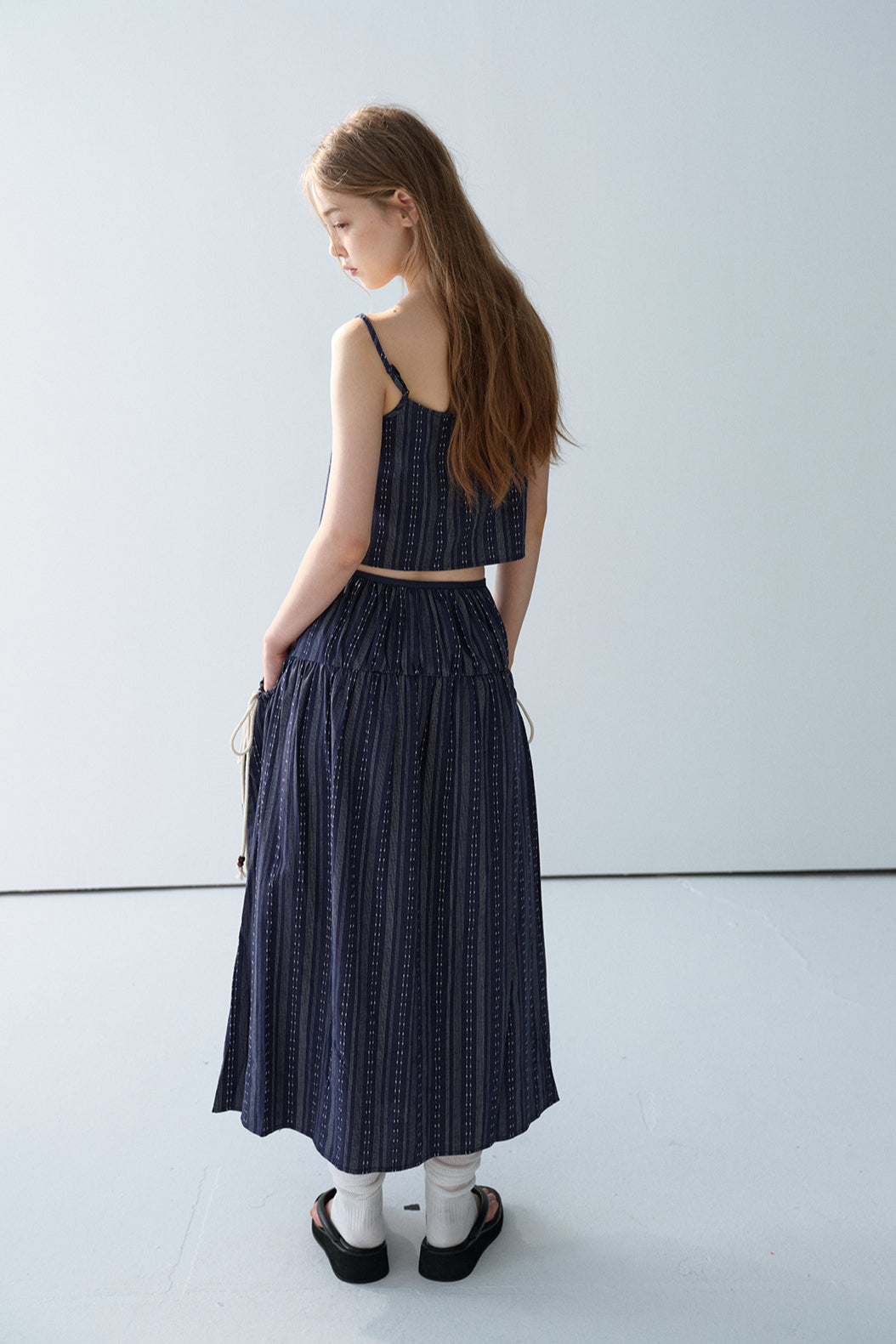 Cotton blend bohemian-style striped skirt