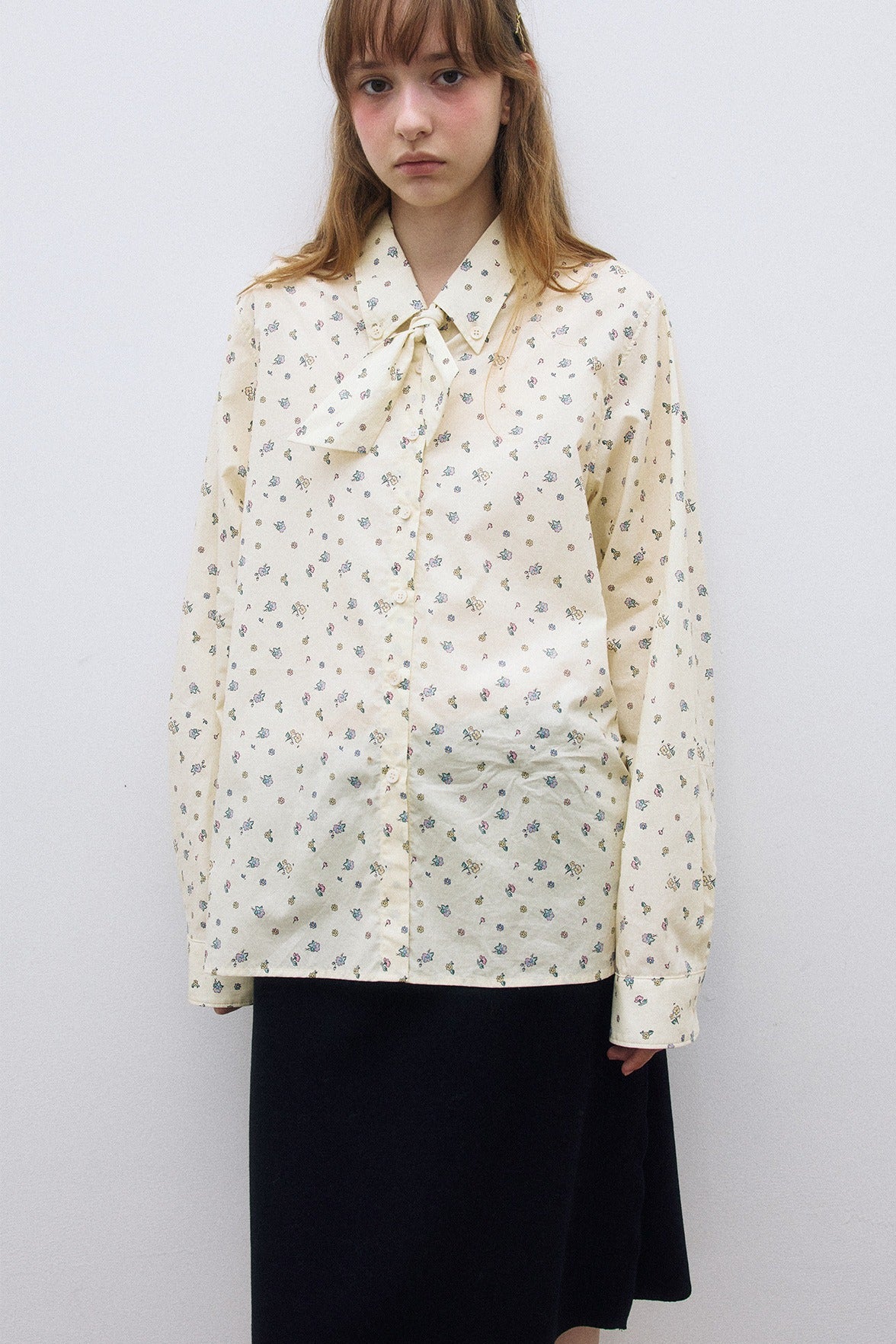 100% cotton floral pattern tie collar shirt | 2 color