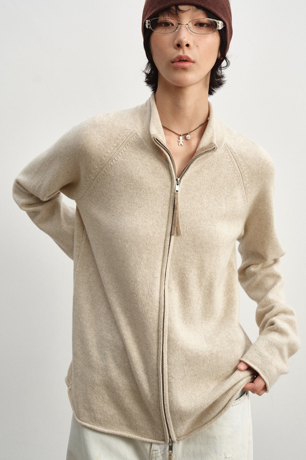 Wool blend slouchy fit dual-zip cardigan | 8 color