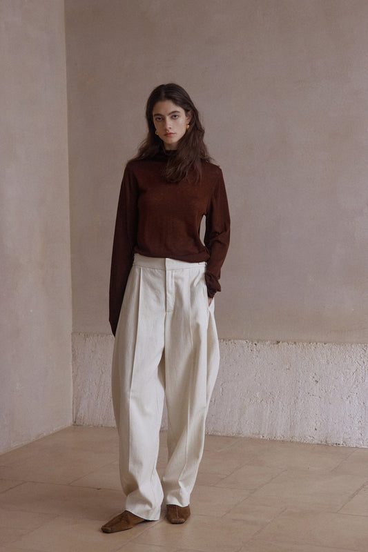 Cotton blend curved loose pants | 4 color
