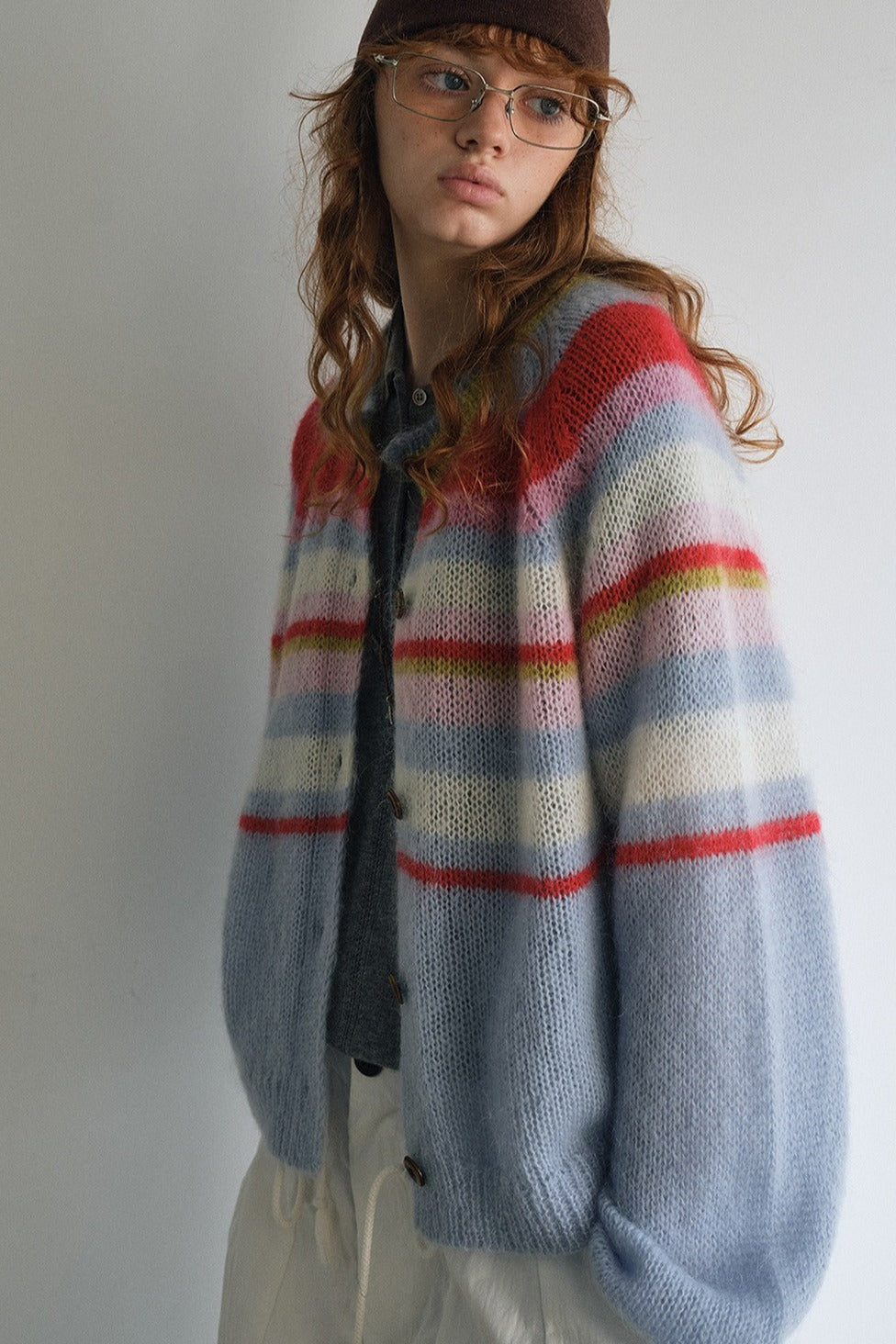 Wool and mohair cozy stripped sweater cardigan | 3 color