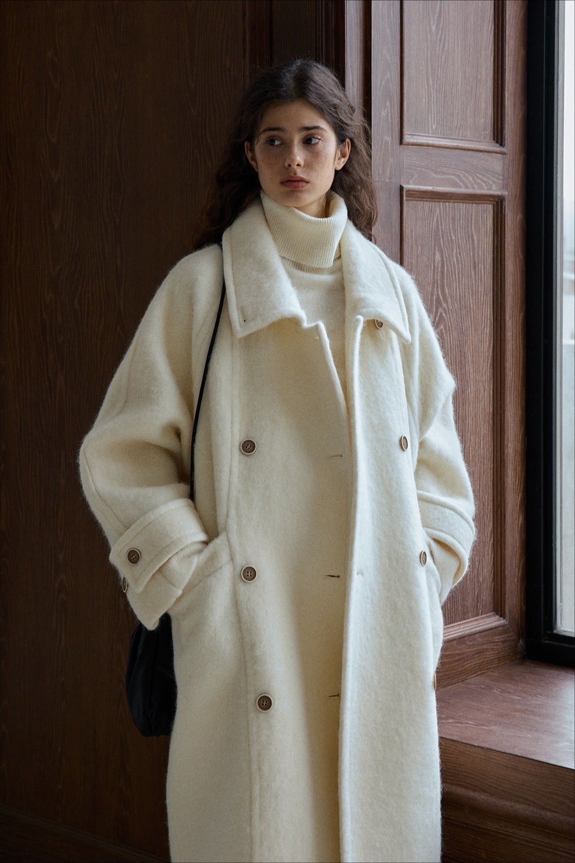 Wool blend single-faced fabric ultra-loose fit overcoat | 4 color