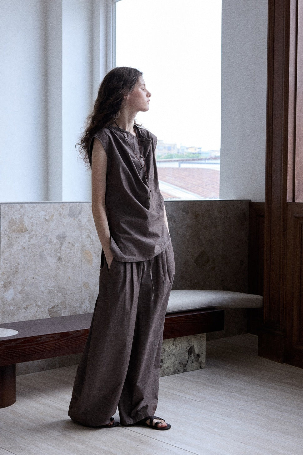 Cotton blend linen wide-leg pants | 2 color