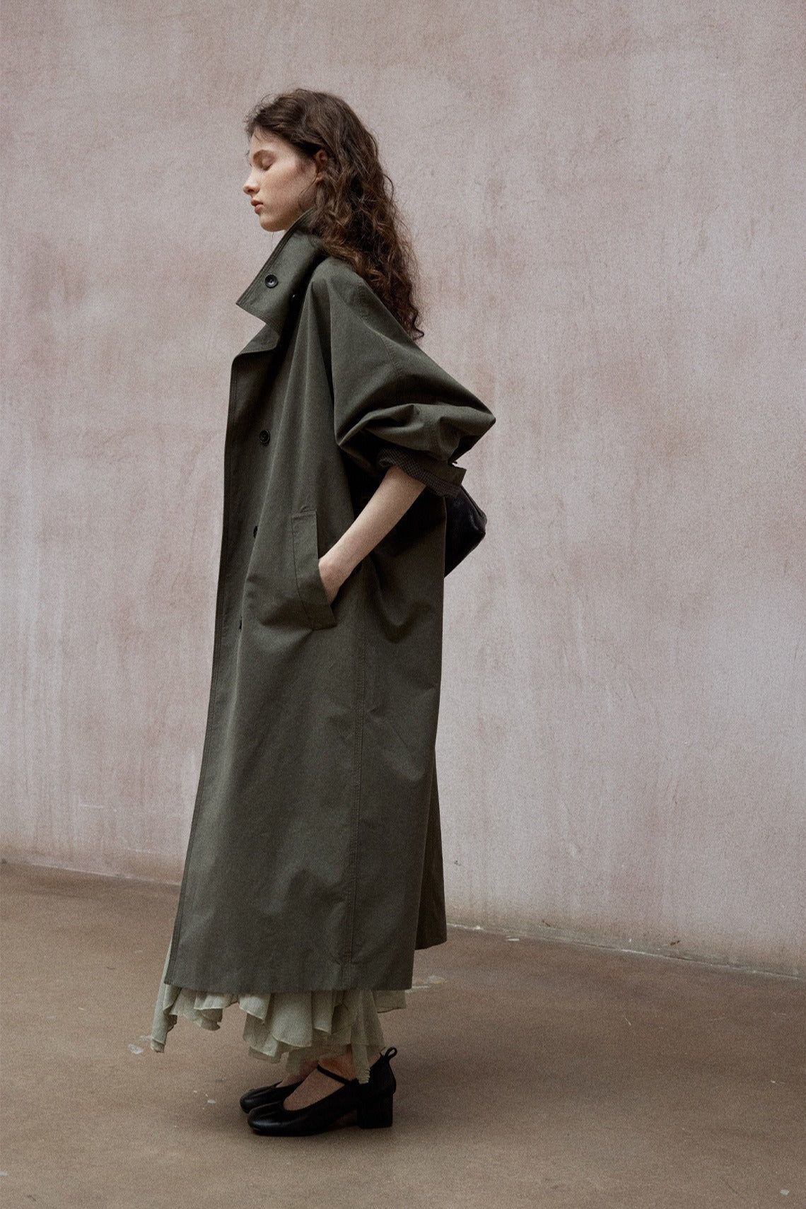 Cotton relaxed-fit batwing sleeves trench coat | 2 color