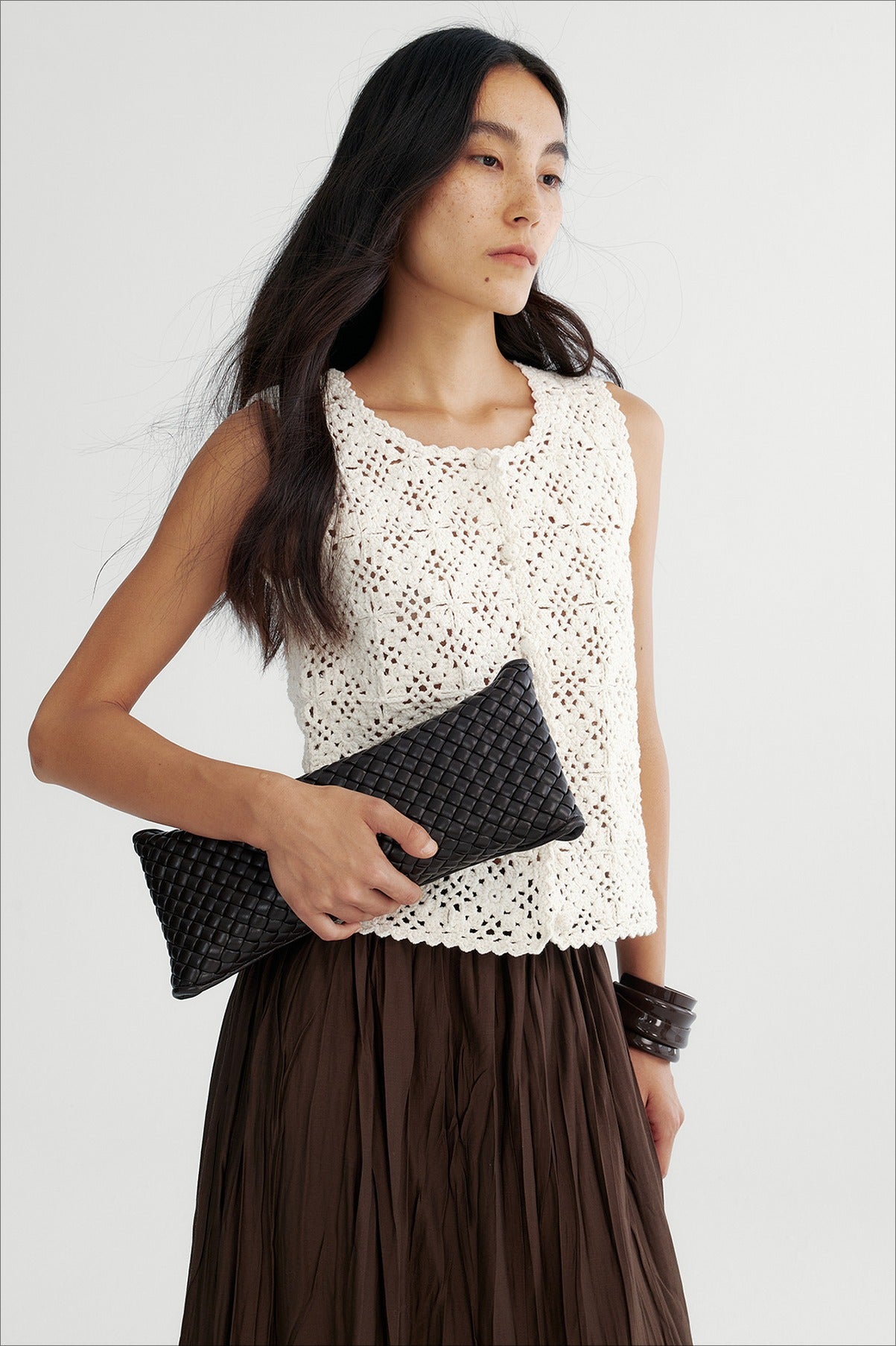 Cotton blend Hand-crocheted lace panels vest | 2 color