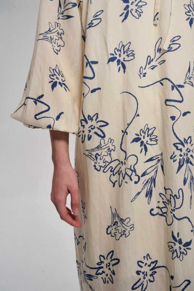 Robe drapée oversize en mélange de lin