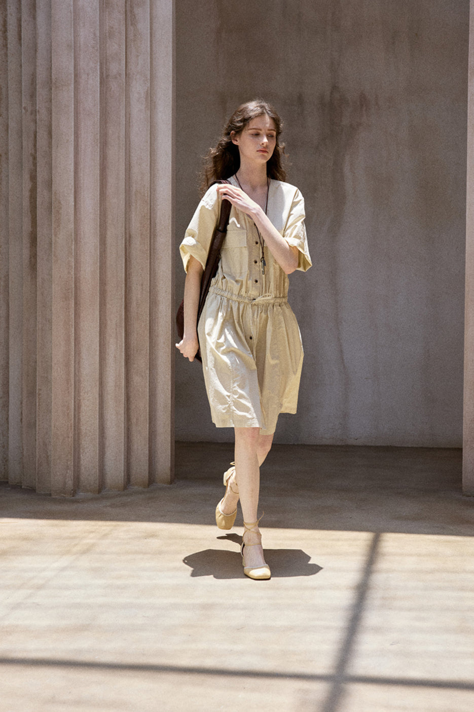100% cotton pockets U-neck casual dress | 2 color